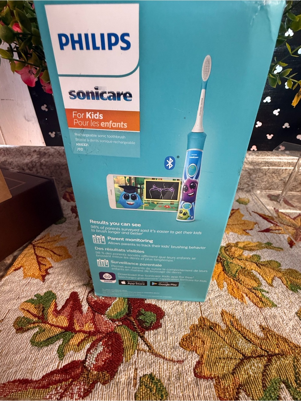 Philips Sonicare Kids Electric Toothbrush - Aqua Blue with Cartoon Faces